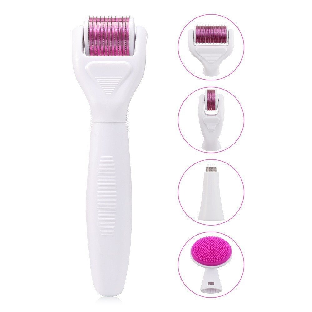 6 in 1 Derma Roller Kit for Face and Body, Titanium Microneedling Dermaroller Cosmetic Needling Instrument Microneedle with 5 Replaceable Heads. 