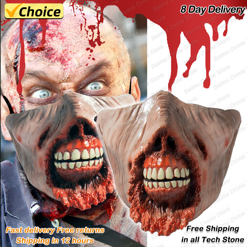 New Halloween Horror Gory Zombie Pointed Teeth Half Face Mask Mutant Zombie Latex Masks