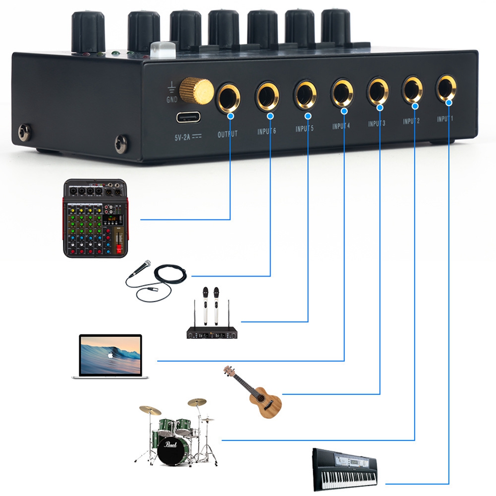 1 Set MIX600 Sound Mixer Ultra Low Noise 6 Channel Line Mixer Mini Sound Mixer -Supply DC5V US Plug. 