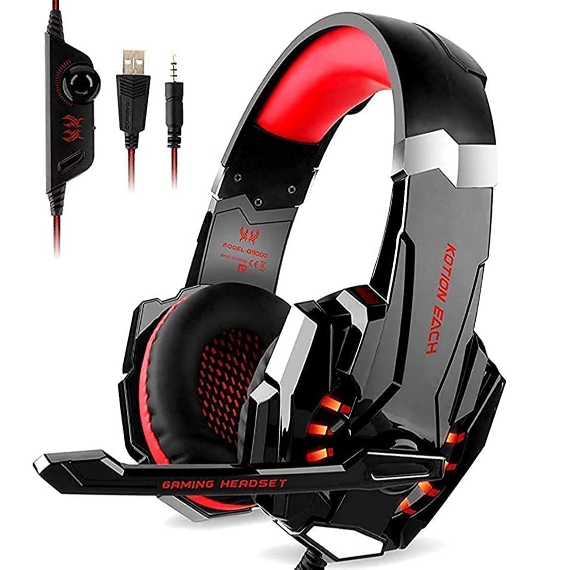 Kotion Each G9000 Over-Ear Gaming Headset 3.5mm Game Headphone Earphone with Microphone - Red