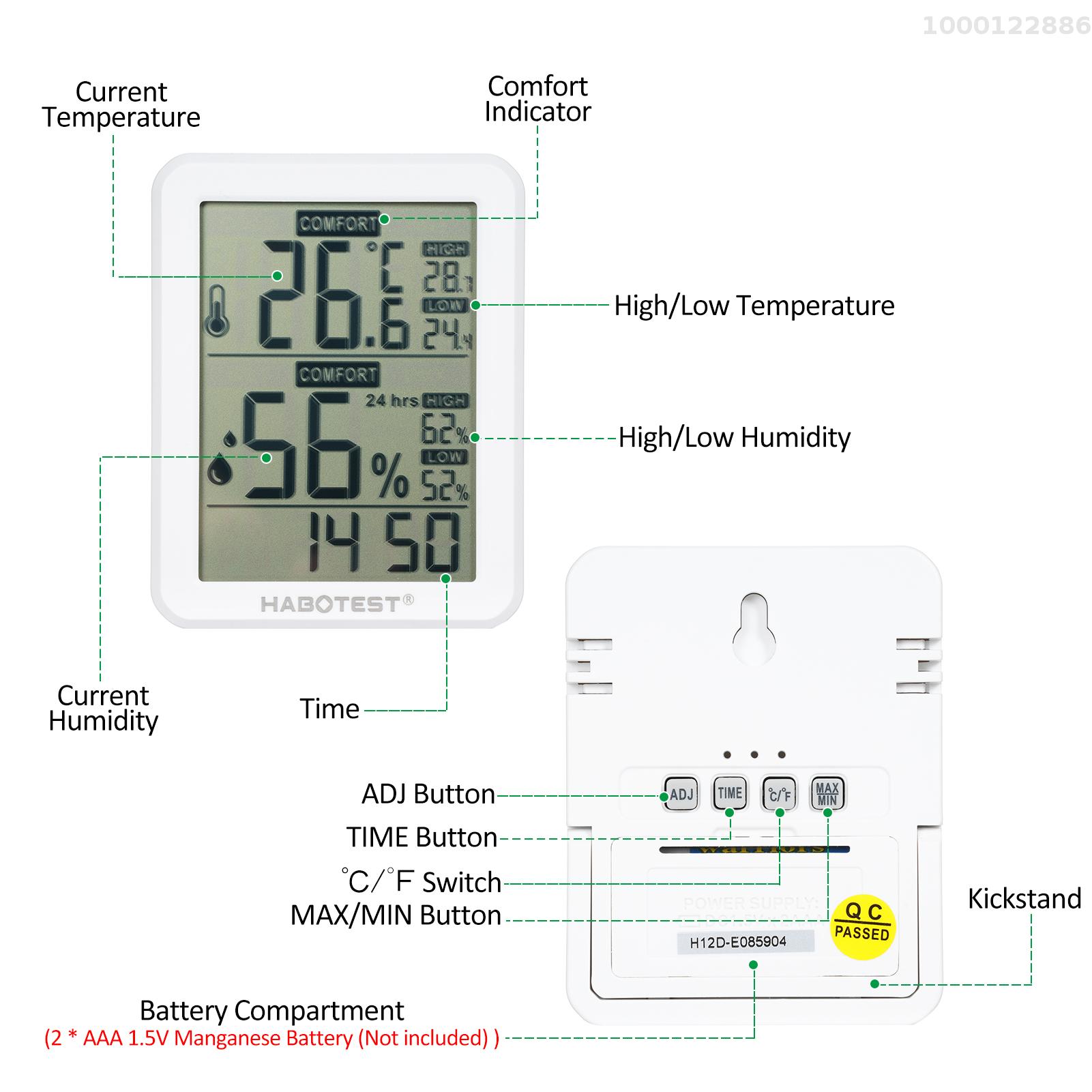 KKmoon HABOTEST Mini Digital Hygrometer and Thermometer Indoor Humidity Meter Room Temperature Sensor with Stand and Hole Temperature and Humidity Monitor Gauge for Home Greenhouse Garden Cellar Closet Guitar Case. 