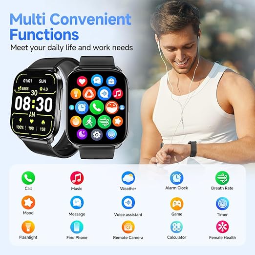 QCY GS Smart Watch 2.02 inch HD 60Hz Display Bluetooth Calling IPX8 Waterproof 24 Hours Heart Rate Monitor SPO2 Sensor 100+ Sports Modes Smartwatch. 
