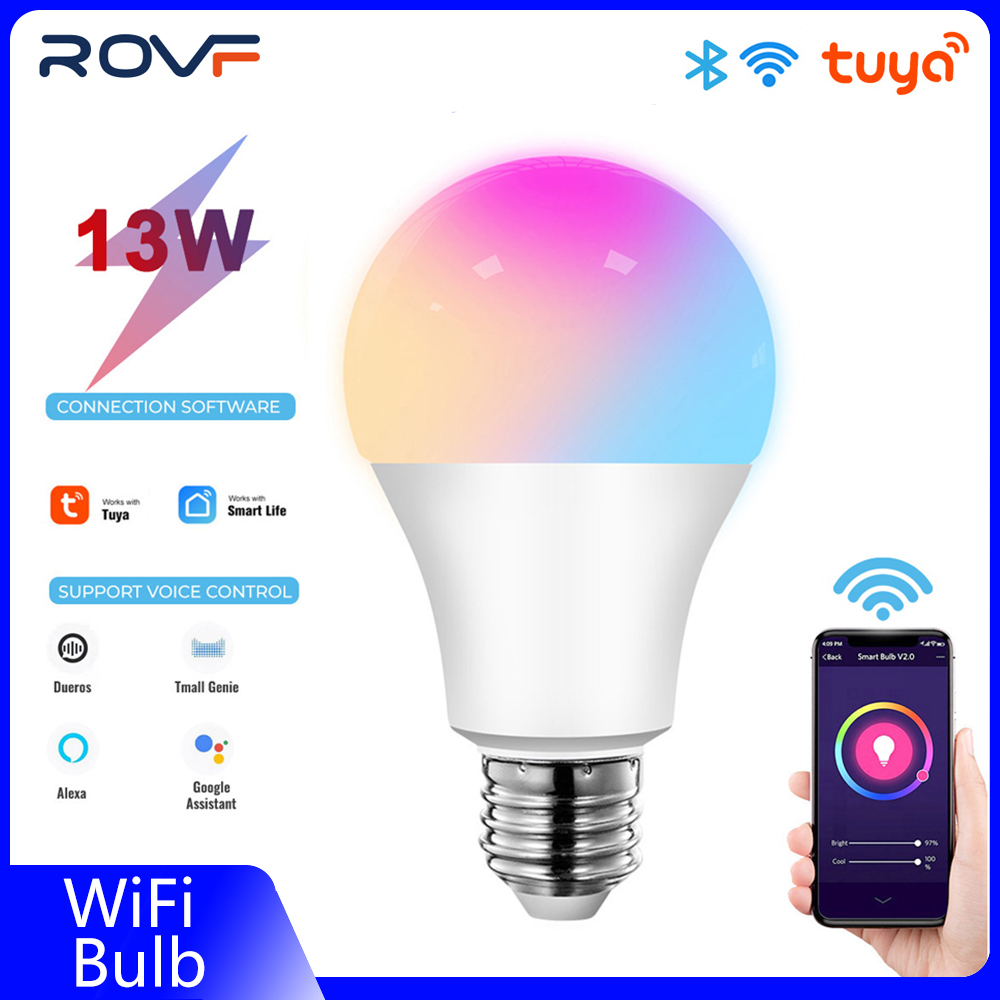 ROVF - WiFi Smart Bulb - 13W - LED Light Bulbs - Dimmable Color Change RGB+CCT - for Alexa/Google Home. 