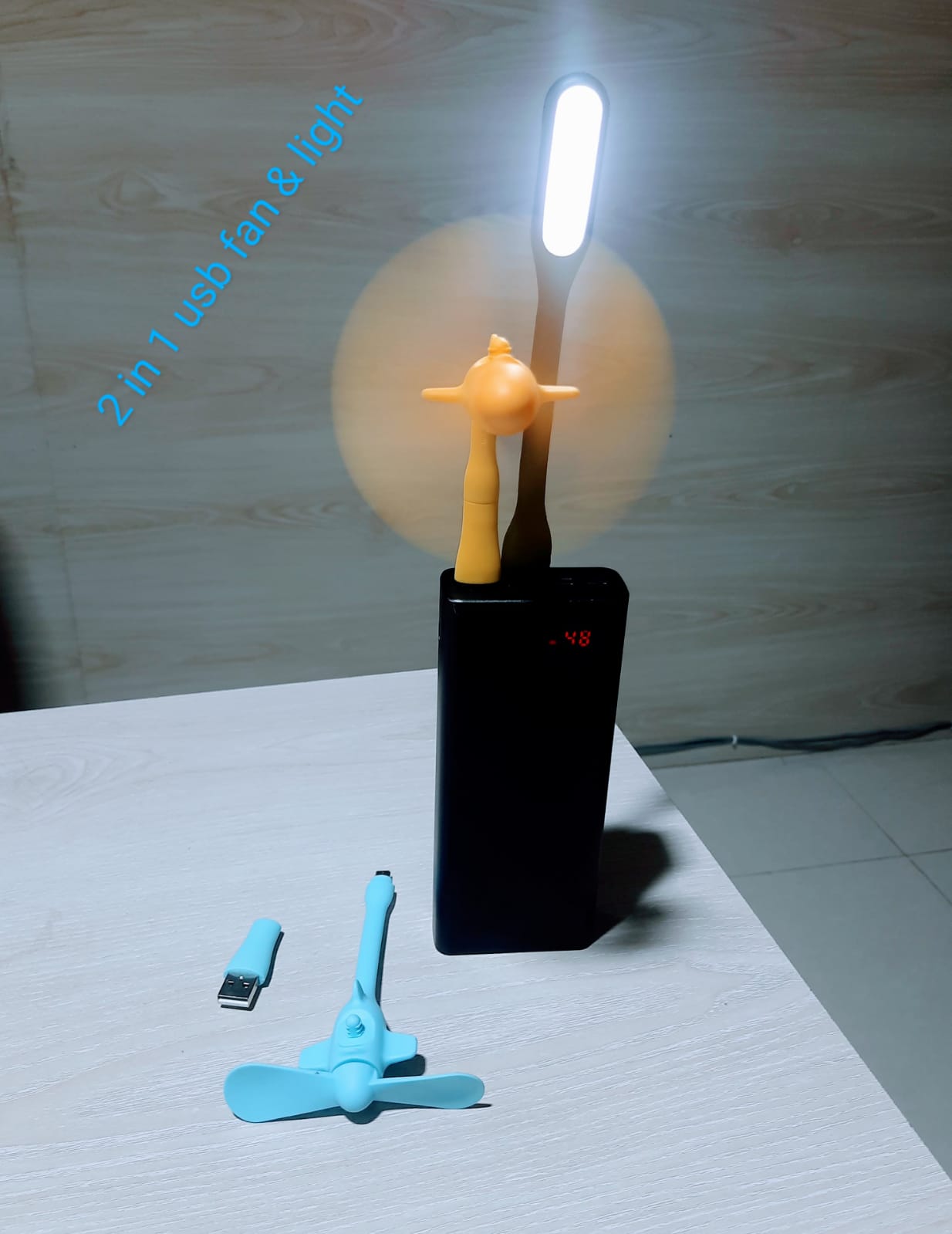 For Power Bank Notebook Computer Summer Gadget Creative USB Fan Flexible Portable Mini Fan USB LED Light Lamp. 