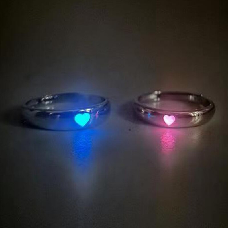 A Couple of Glowing Ring Love Open Ring Woman Man Glowing Heart Ring Blue Pink Glowing Ring Girl Jewelry Gift Wholesale. 
