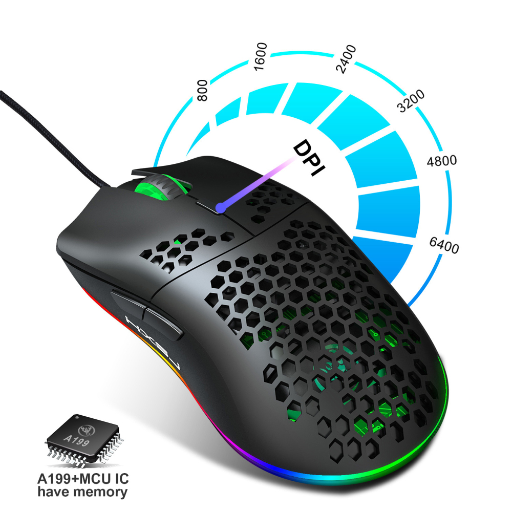 New HXSJ J900 USB Wired Gaming Mouse RGB Gaming Mouse with Six Adjustable DPI Cellular Hollow Ergonomic Design for Desktop. 