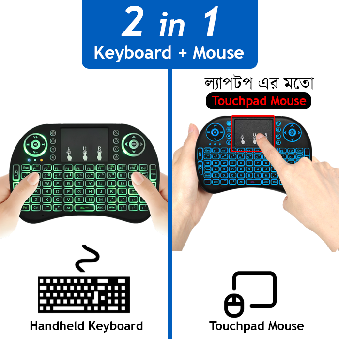 Backlit Mini Keyboard With Touchpad Mouse: Wireless Combo For Gaming And Media Control. 