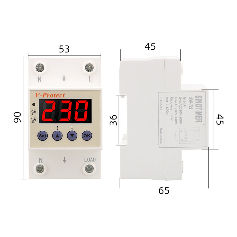 SINOTIMER SVP-722 40A Din Rail Adjustable over Voltage and Under Voltage Protective Device Protector Relay Overvoltage Protector. 