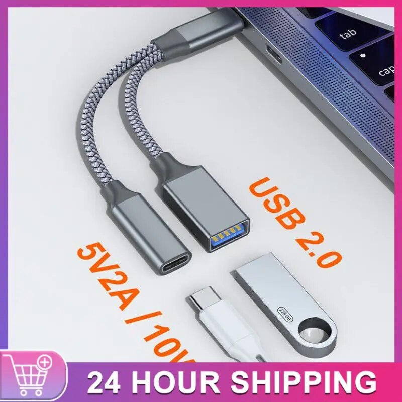 USB C To USB OTG Adapter 2 In 1 USB-C Splitter With Charging Type C OTG And USB A Female Port Converters Cale For Phone