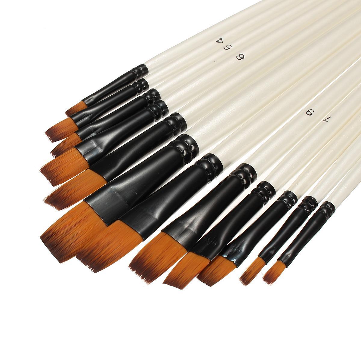 12pc//Set Artist Watercolor Painting Brushes Brush Oil Acrylic Flat/&Tip Paint Kit