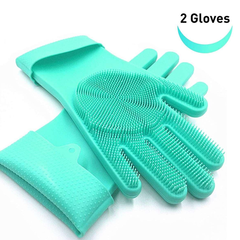 2 Piece Silicone Dish washing Kitchen Hand Safety Gloves - Multicolor 2 Piece Set - Hand Gloves. 