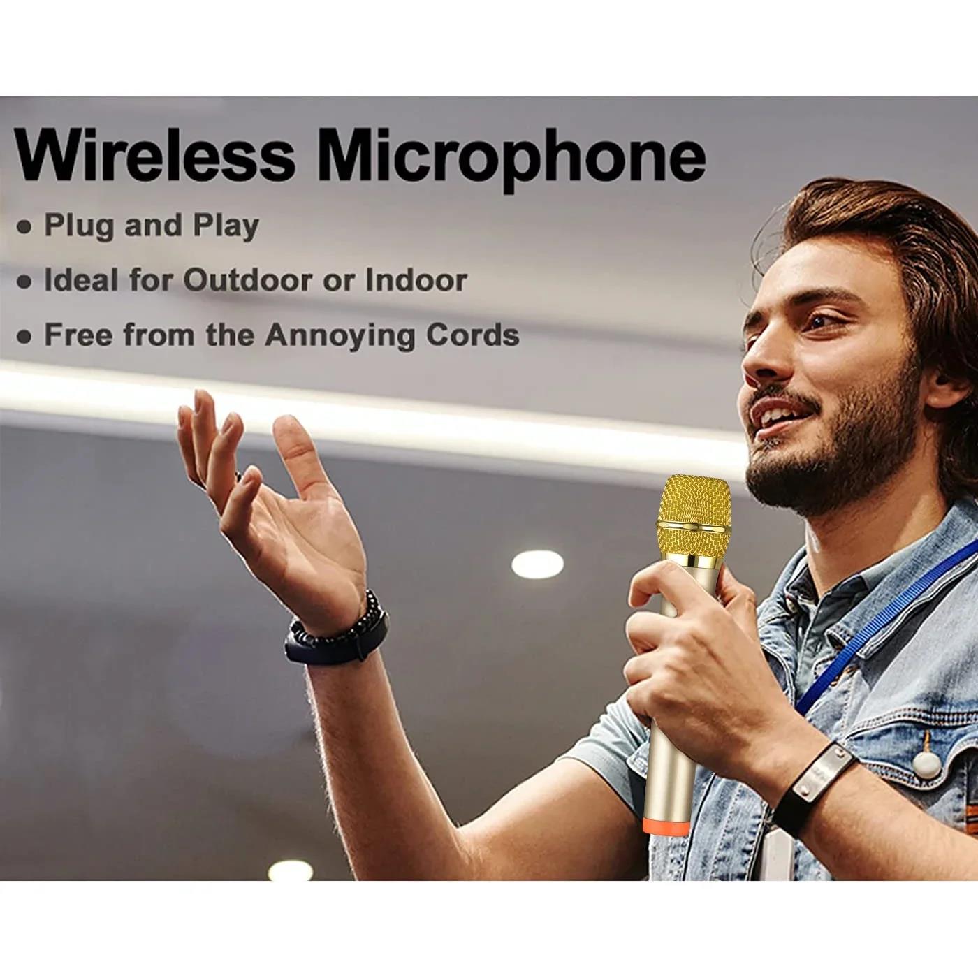 Wireless Microphone UHF Dual Cordless Dynamic Mic System with Rechargeable Receiver for karaoke Singing Dj Microphone. 