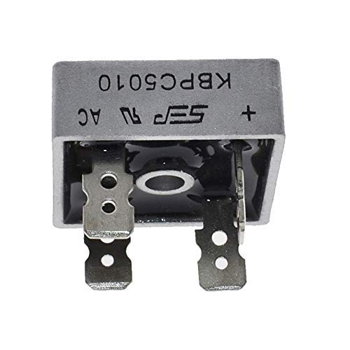 Silver KBPC5010 1000 Volt Bridge Rectifier 5010 Diode 50A 1000V AC To DC Single Phase Metal Housing 4 Pins Leads 50A Diode 1000V KBPC5010 Bridge Rectifier 5010 Full Wave Bridge Rectifier Diode. 