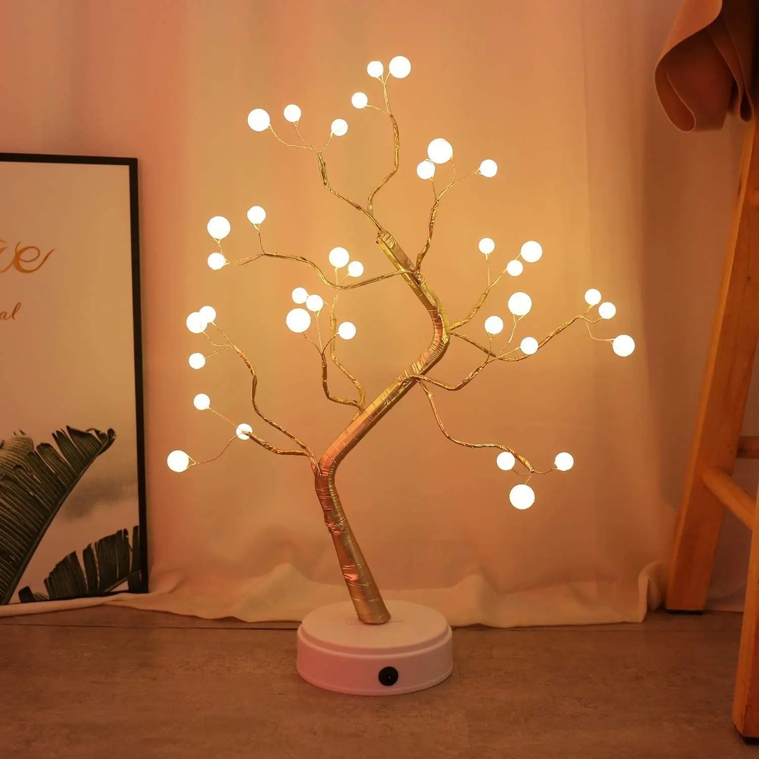 DIY Led Desk Tree Lamp, Desk Table Decor 36 Pearl LED Lights for Home,Bedroom, Indoor,Wedding Party,Decoration Touch Switch Battery Powered or USB Adapter