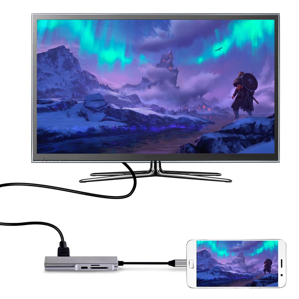 5-in-1 Multifunctional Type-C to 4K HD Hub PD Charge/USB3.0 Data Transfer/SD TF Card/HD 4K Output. 