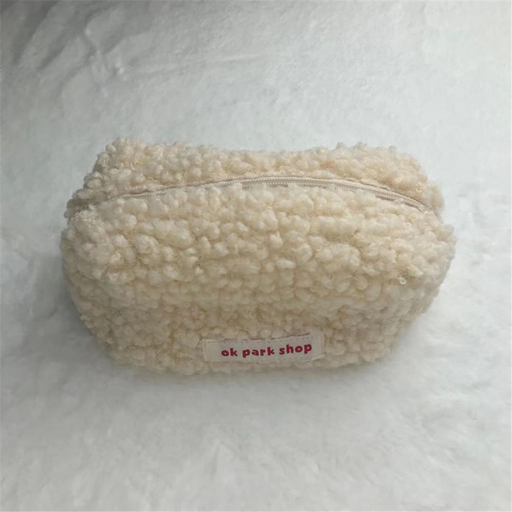 Portable Lamb hair cosmetic bag Fluffy Zipper closure Colorful Plush storage Plush Cute stationery bag for Travel essential Office or school use Makeup storage Stationery organizer Gift option