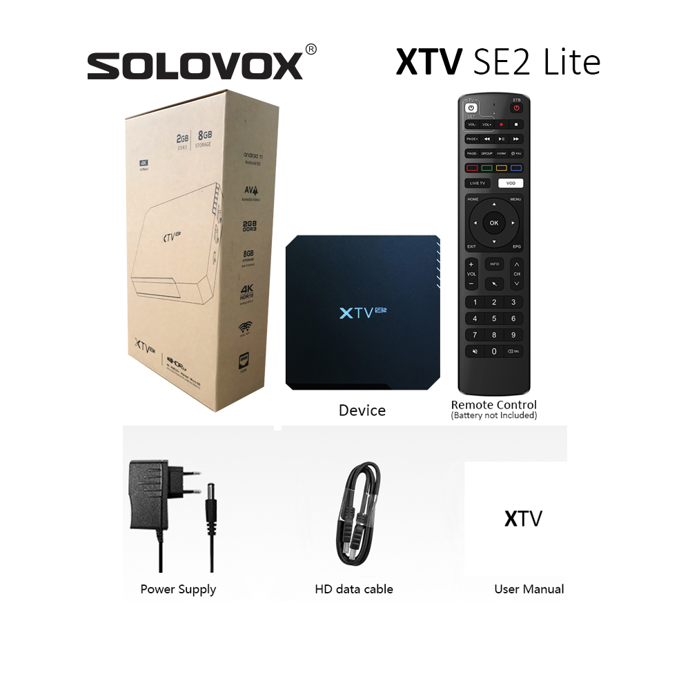 SOLOVOX XTV SE2 Lite Streaming Box Android 11 Stalker Xtream Live TV Decoder SoC S905W2 2G 8G AV1 4K Bluetooth Receiver. 