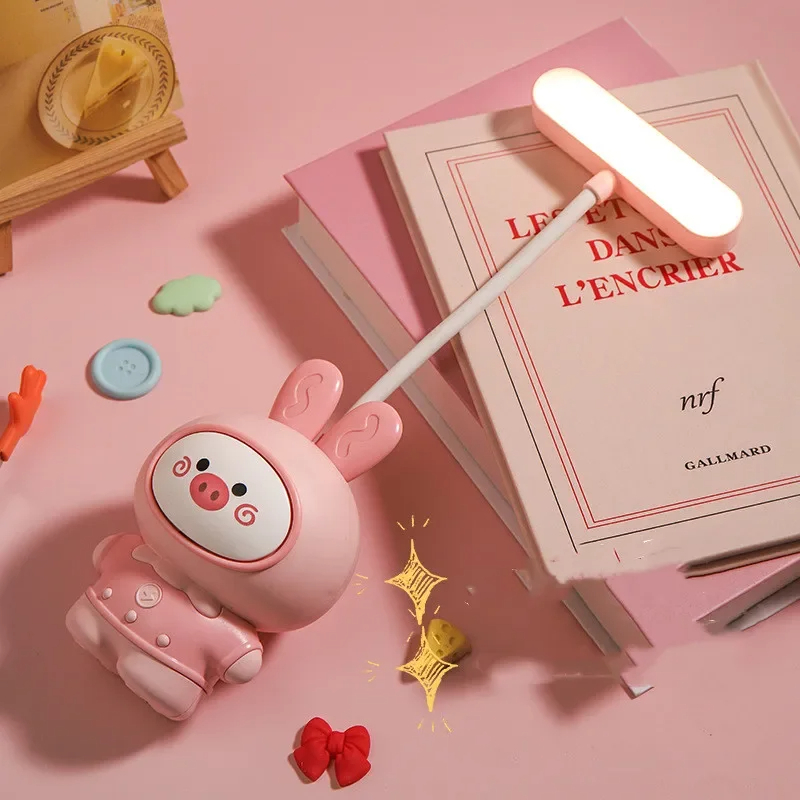 Cute Rabbit Small Table Lamp Office Decoration Desktop Cute Cartoon Mini Night Lamp USB Charging 360 ° Adjustable Reading Lamp With Pencil Sharpener-Best Rate. 