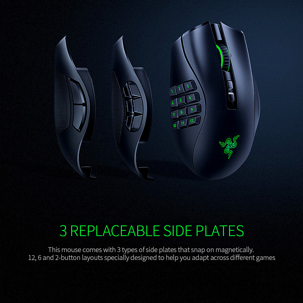 Razer Naga Pro Gaming Mouse Modular Wireless Mouse with 3 Replaceable Side Plates Hyperspeed Wireless Technology CHROMA RGB System. 