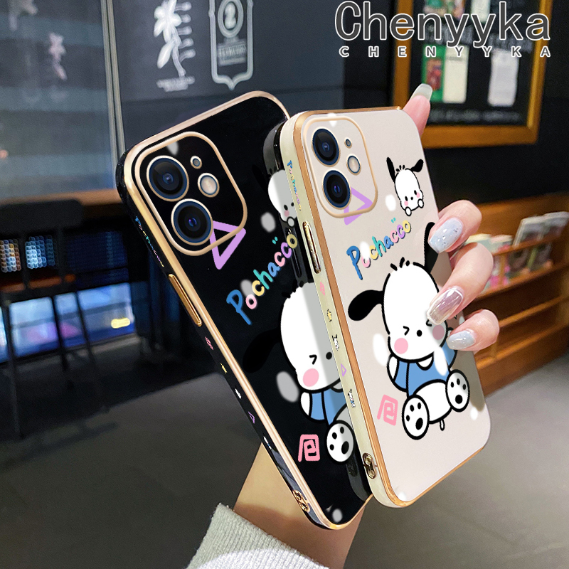 Chenyyka For iPhone 6 6s 6 Plus 6s Plus Case Cartoon Cute Pochacco New Square Edge Pattern Luxury Plating Phone Cases Silicone Soft Case Camera Lens Shockproof Protection Cover. 
