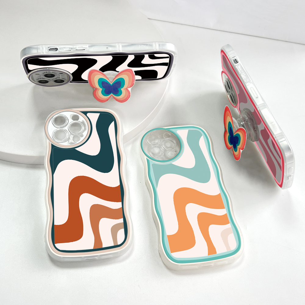 AMORVOR for Samsung Galaxy J3 2015 J3 2016 Back Cover With Free Holder Multi-color Simple Soft Wavy Phone Case Camera Protection Transparent TPU Soft Cover. 