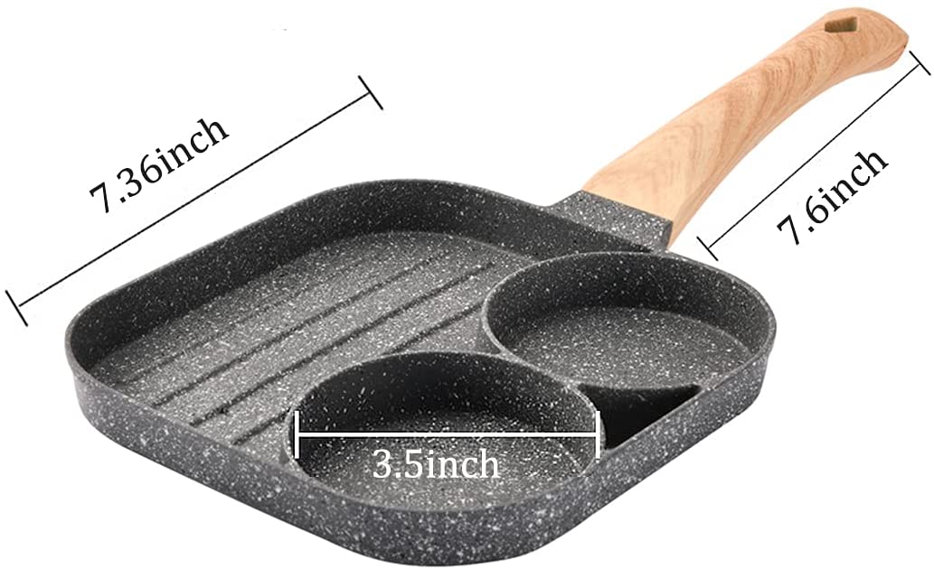 Breakfast Pan Nonstick All-In-One 3 Section Frying Pan Divided Frying Grill Pan for Egg Bacon and Burgers Suitable for Gas Stove & Induction cooker(three section). 
