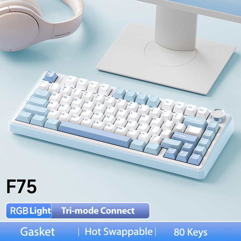 AULA F75 2.4G Wireless/Bluetooth/Wired Gaming Mechanical Keyboard RGB Customized 75% Layout OEM Profile Gasket Structure. 
