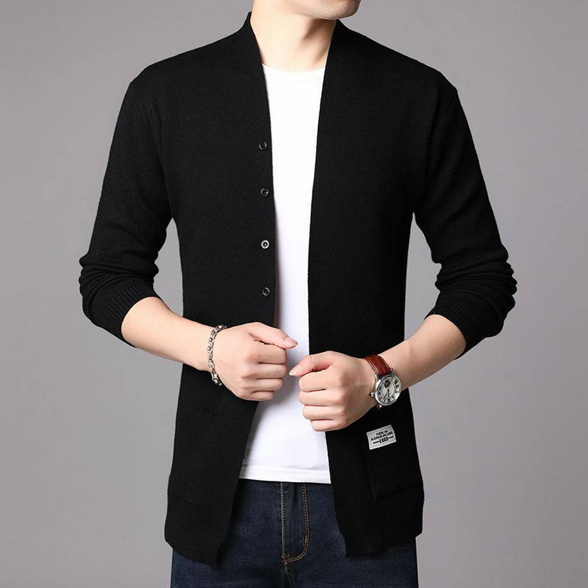 black thin cardigan