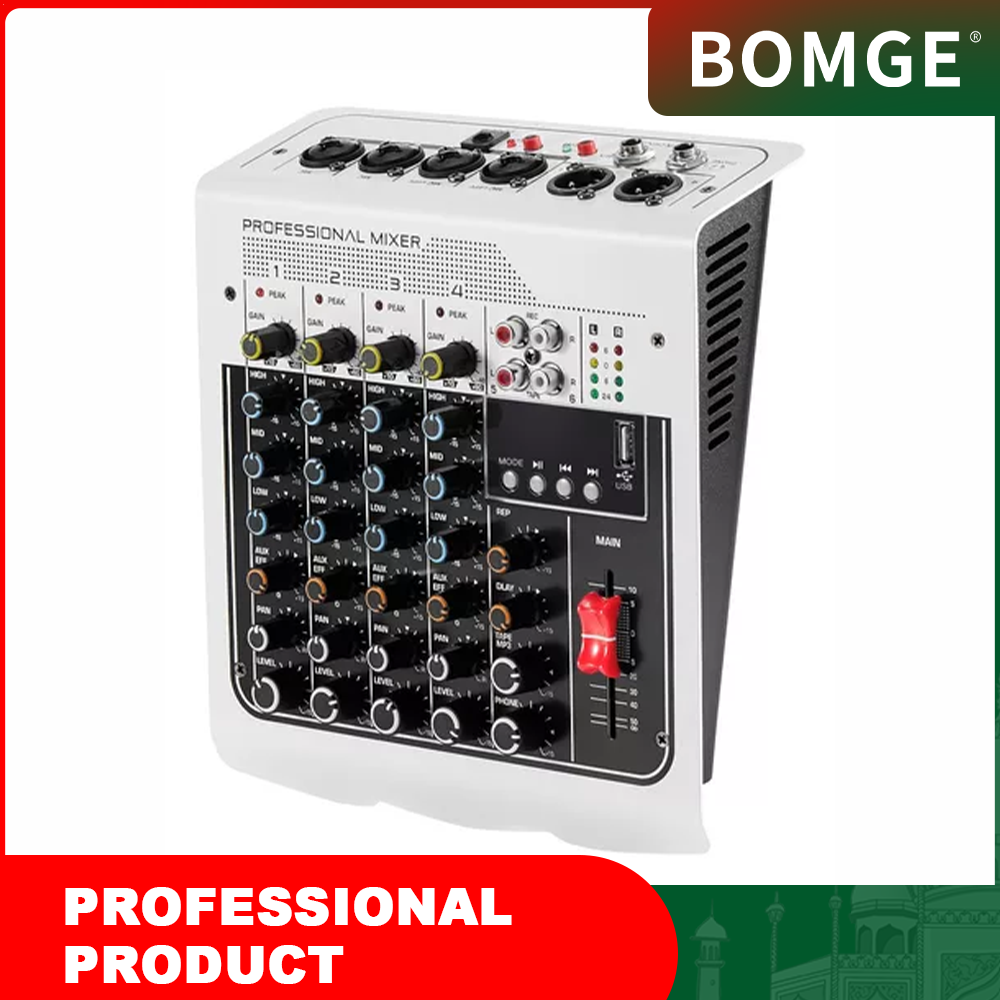 BOMGE Audio Mixer 6 Channel DJ Mixer Sound Board Console with USB MP3 Bluetooth Input 48V For Live Performance Home Stage Karaoke