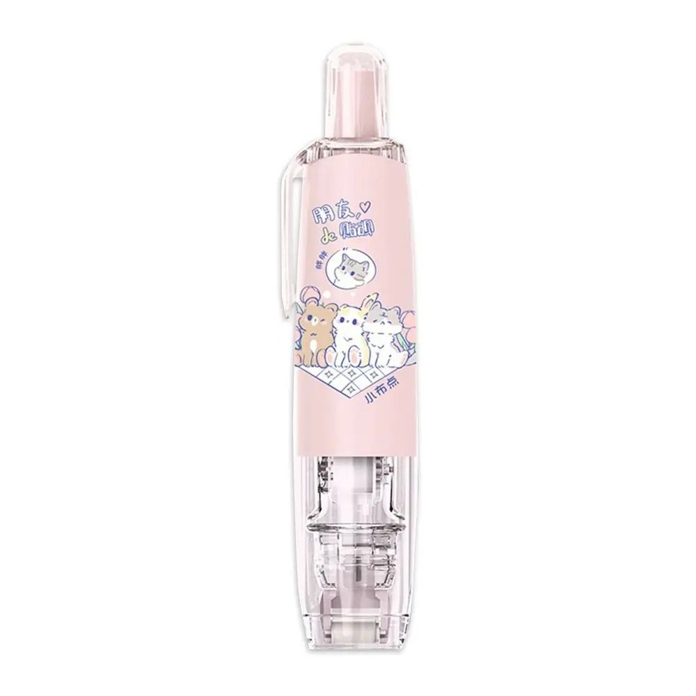 Stationery Cartoon Press-On Dot Glue Kawaii Adhesive Tape Refillable Cartoon Double-sided Tape Pen Style Transparent Head Roller Glue Tape Student