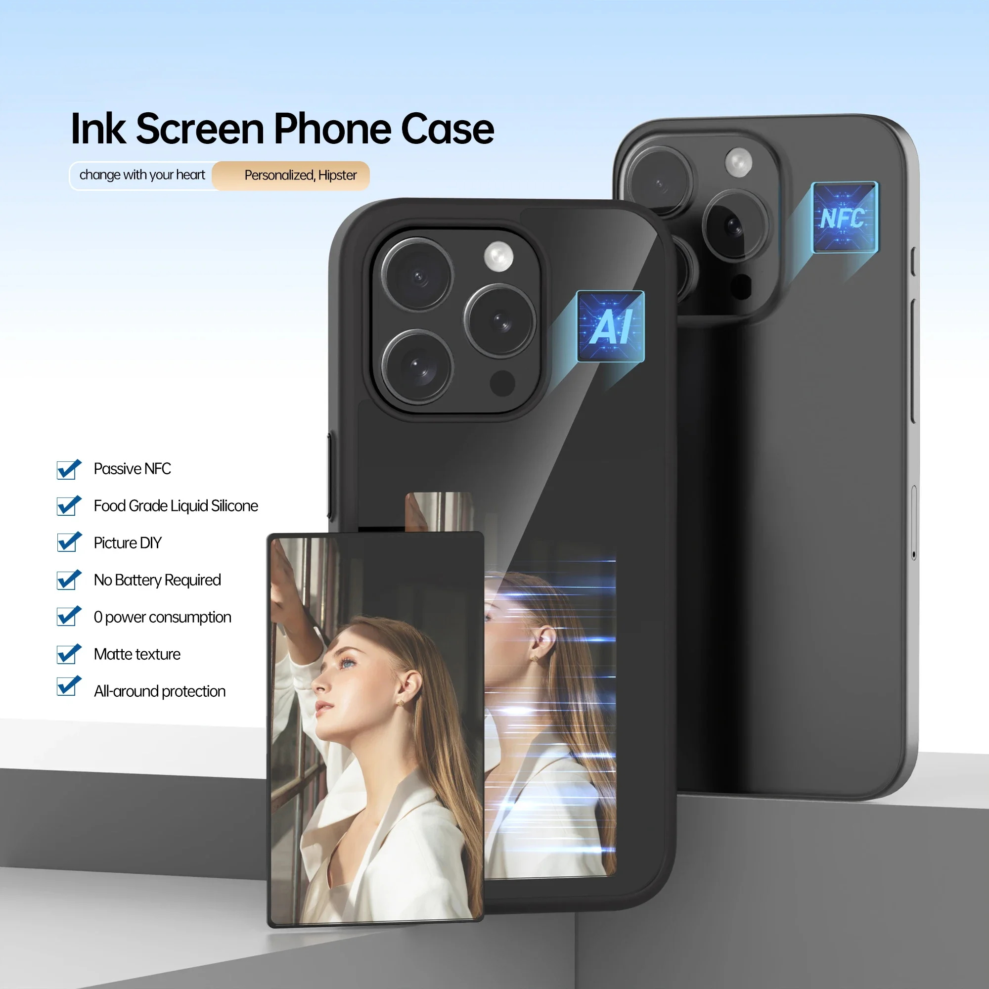 E-ink Screen Phone Case For iphone 13 14 15 Pro Max Smart DIY Can Change Picture NFC Refesh Phone Protective Cover Battery Free. 