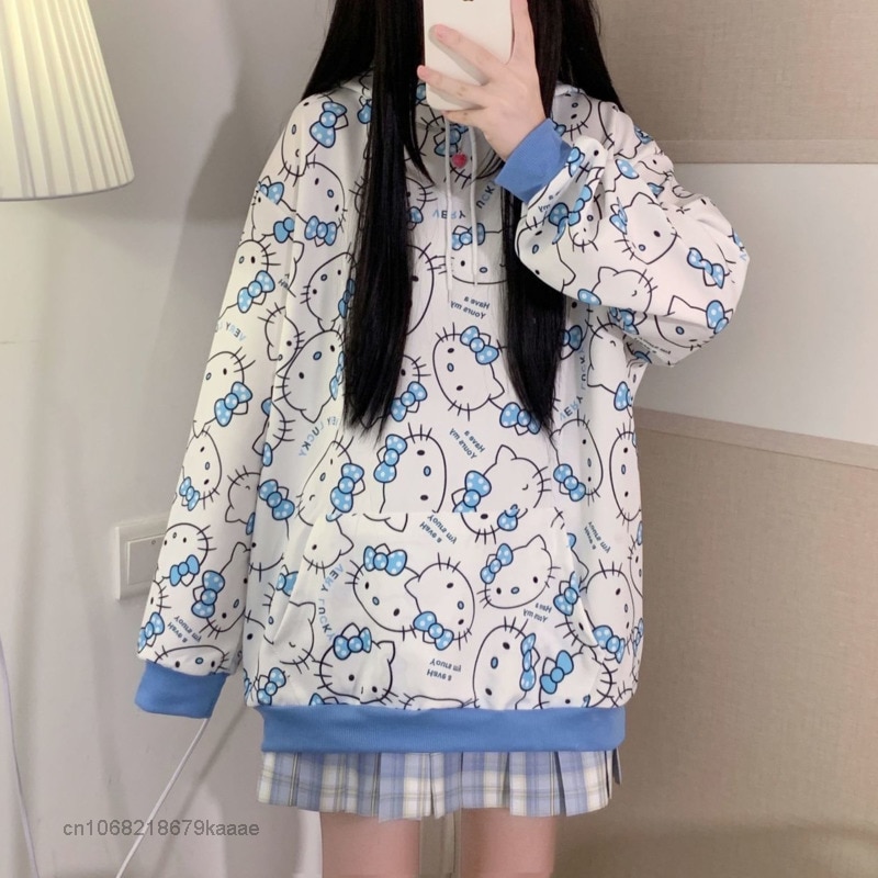Sanrio Hello Kitty Clothes Women Long Sleeve Sweatshirts Y2k Thin Hoodies Japan Style Cute Sweet Tops Female Spring Loose Shirts. 