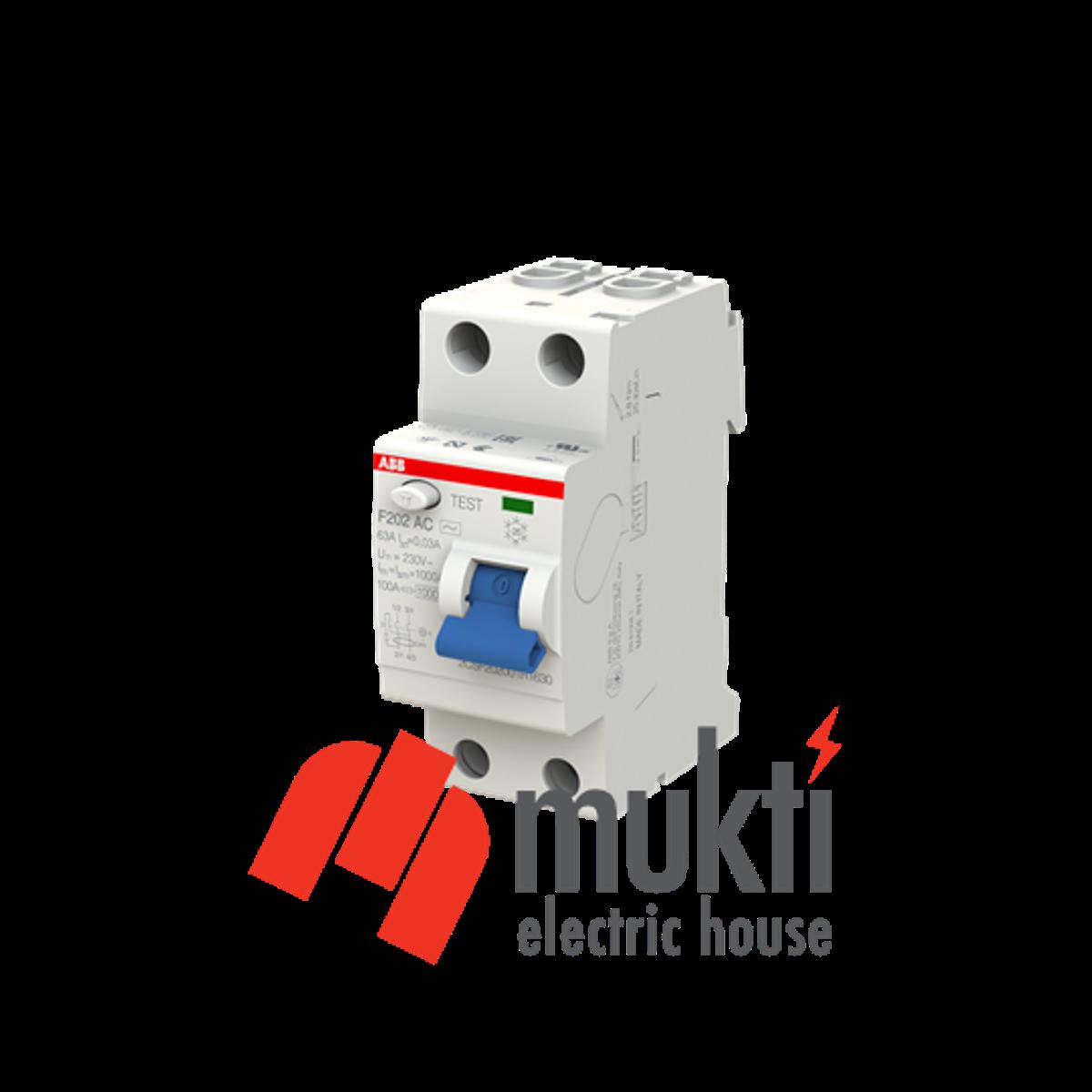 ABB RCCB DP 63A 30mA Single Phase Application Residual Current Circuit Breaker 2P F202AC-63/0.03