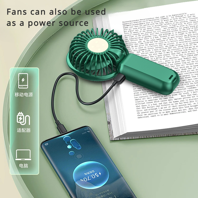 Handheld Mini Fan USB Rechargeable Silent Night Light Rechargeable Treasure Digital Display. 