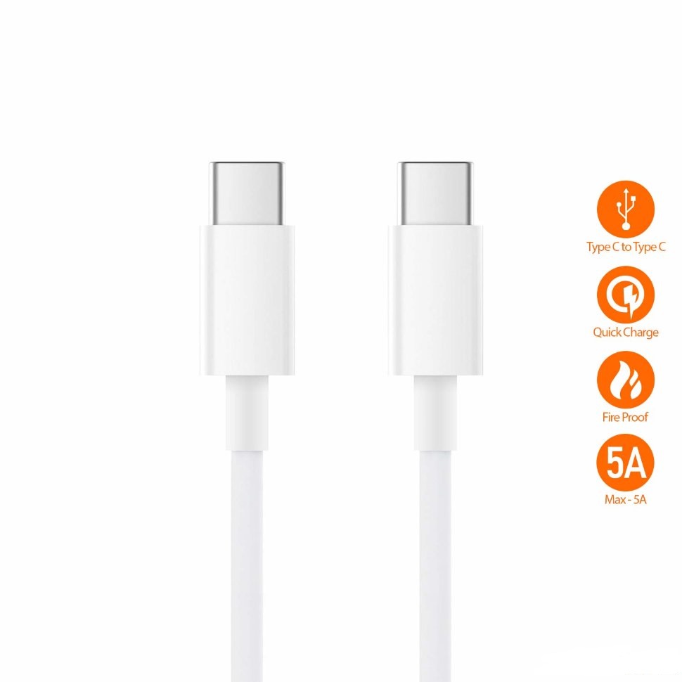 Data Cable For Xiaomi Mi 11, 11 Ultra, 1M, 3A (PD 60W) Type-C Type-C PD USB-C Data Cable For Mi10, 10T Pro, Redmi Note 10, 10 Pro, 9, 9 Pro, 8 Pro -  White. 