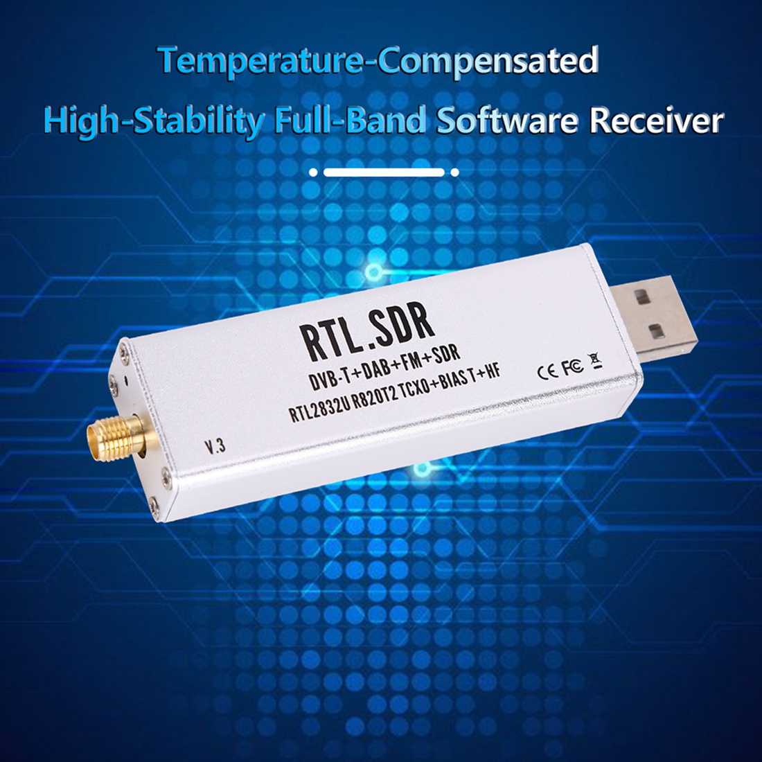 RTL SDR Receiver V3 RTL2832U 0.1MHz-1.7GHz TCXO SMA Receiver with Antenna. 