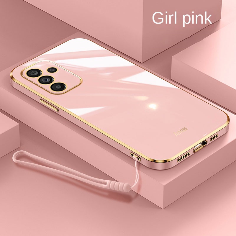 Samsung Galaxy A05s A05 samsung M34 5G Luxury Square Edges Plating Back TPU Soft Case with Lanyard Glossy Casing. 