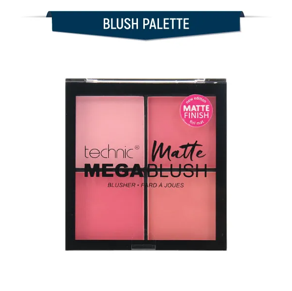 Technic Matte Mega Blush Palette - Highly Pigmented, 4 Colors, Long-Lasting 11.2g. 
