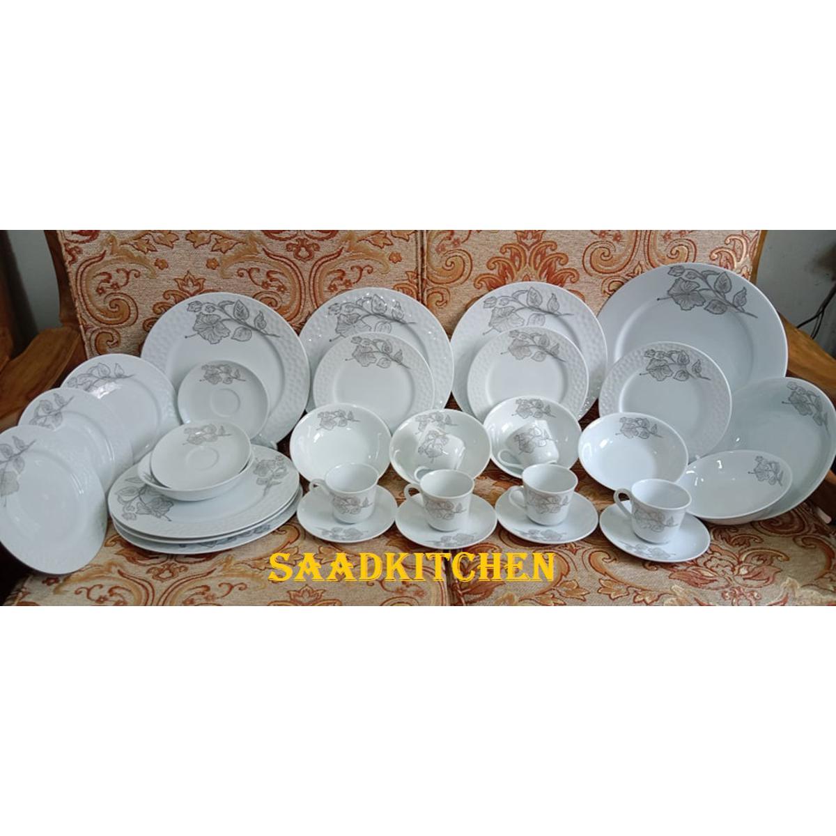 Exclusive Amboss Design 32 Pcs Dinner Set . Ceramic Dinner Set. Dining Set. Dinner Plate, Dinner Half Plate, Cup & Saucer, Sweet Bowl, Big Curry Bowl & Rice Dish Dinner Set. CD:A250.