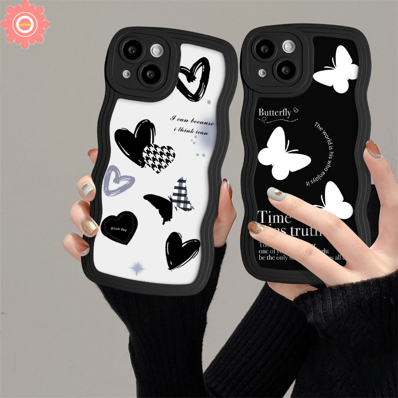 Retro Butterfly Case for VIVO Y17 Y20 Y11 Y15S Y20S Y21 Y33S Y91 Y91C Y35 Y16 Y30 Y02 Y50 Y01 Y75 Y22 Y55 Y02S Y93 Y95 Y12 Y15 Y12S Y20S Y12A Love Heart Black White Letter Cover. 