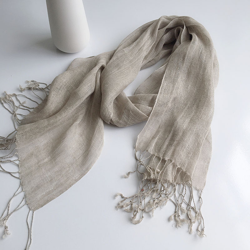 Japanese pure linen men's scarf, smoke gray solid color, spring and summer, long shawl, thin sunscreen, silk scarf, women's versatile