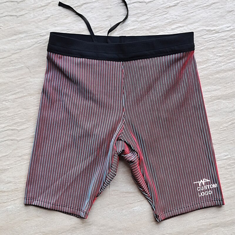 Stripes Man Marathon Leggings Man Sports Mesh Shorts Fast Running Speedsuit Track and Field Middle Pants Custom Logo. 