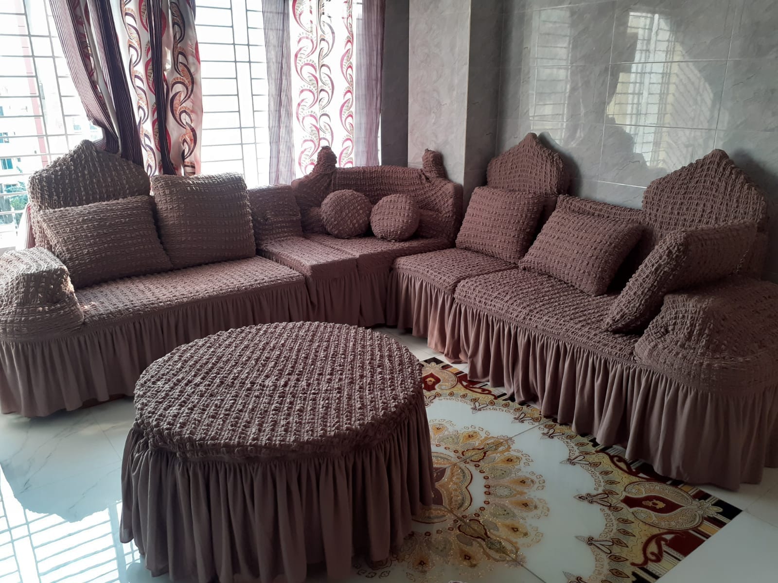 Turkey Stretchable Corner Sofa Cover with Box Cover ( for 6 seated & 1 Corner Box). 