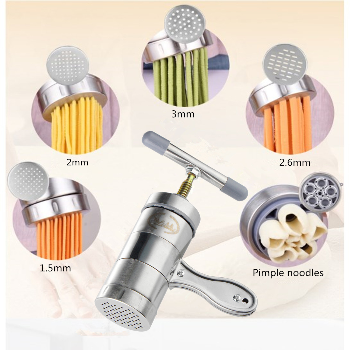 Stainless Steel Noodle Maker Manual Pasta Machine With 7 Press Molds - Create Delicious Ravioli, Spaghetti, And Lasagna With This Manual Pasta Machine. 