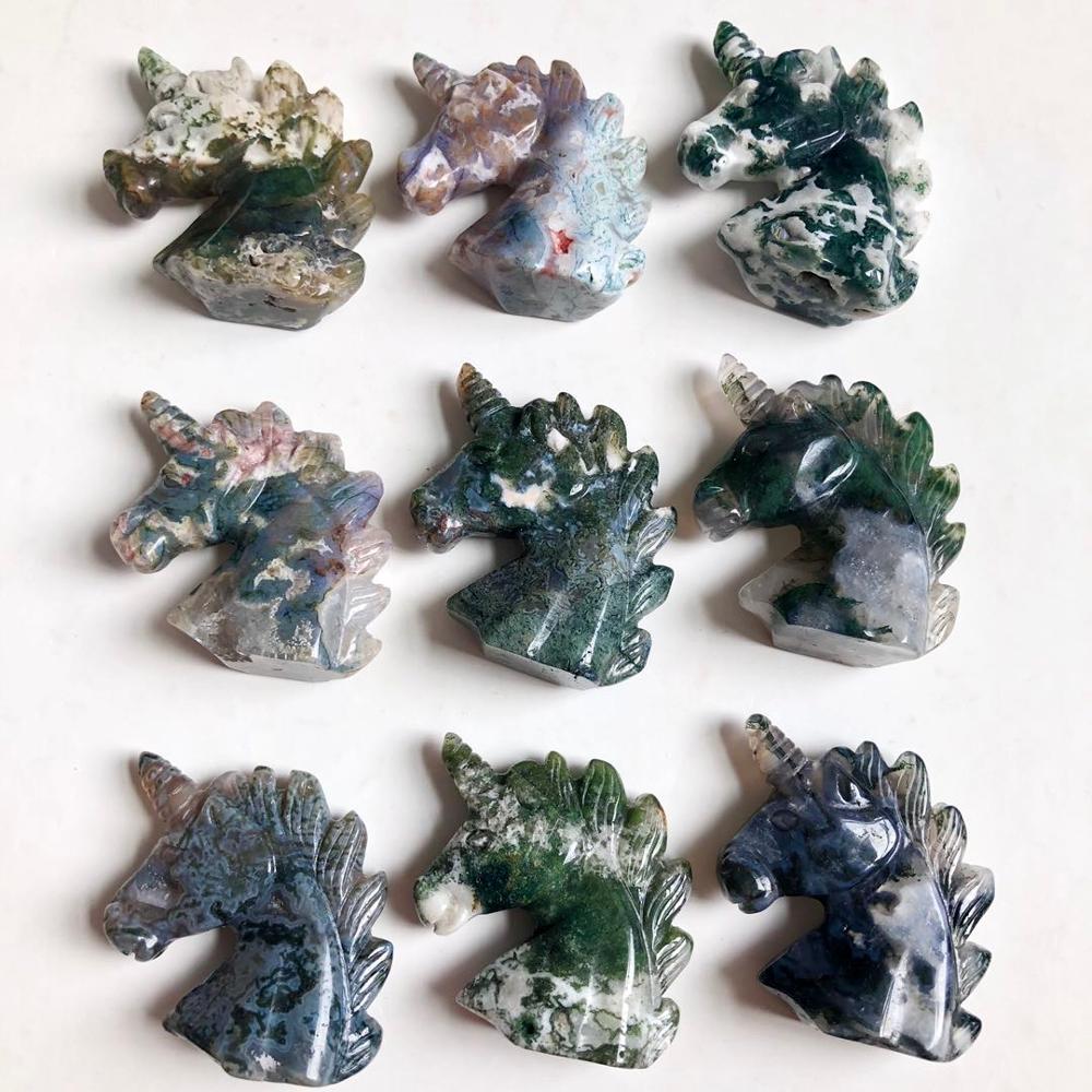 【VisioN Shop】Natural sgate Unicorn Carving Horse head Skulls Figurin. 