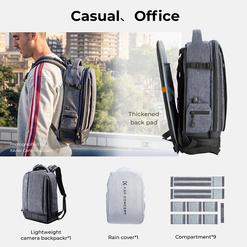 K&F Concept KF13.044 Multifunctional Waterproof Lightweight Camera Backpack with 15.6" Laptop Chamber. 