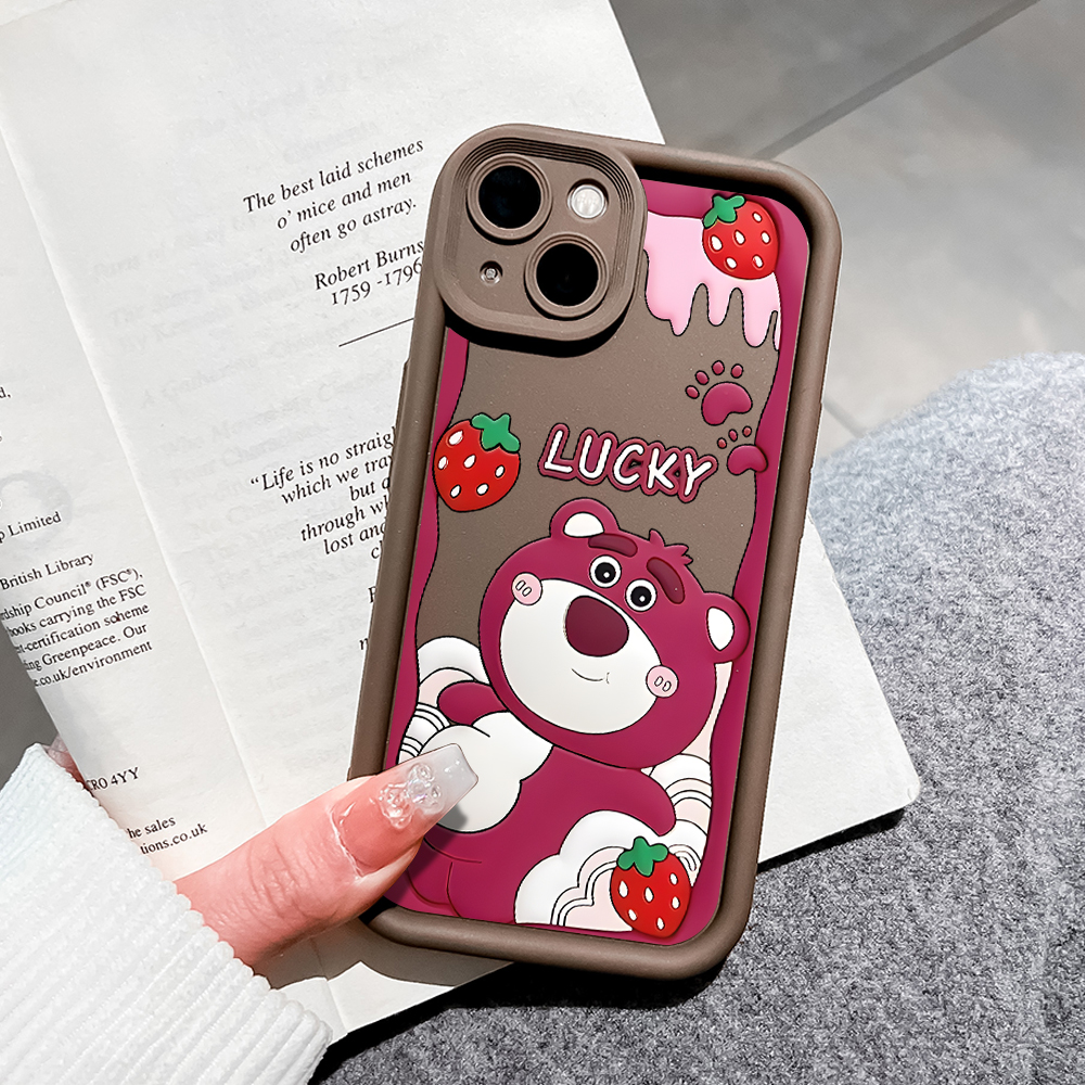 ZCSIBORUI for OPPO A18 A38 Back Cover Lotso Strawberry Pattern Soft Camera Protection Rubber Square Ladder Phone Case. 