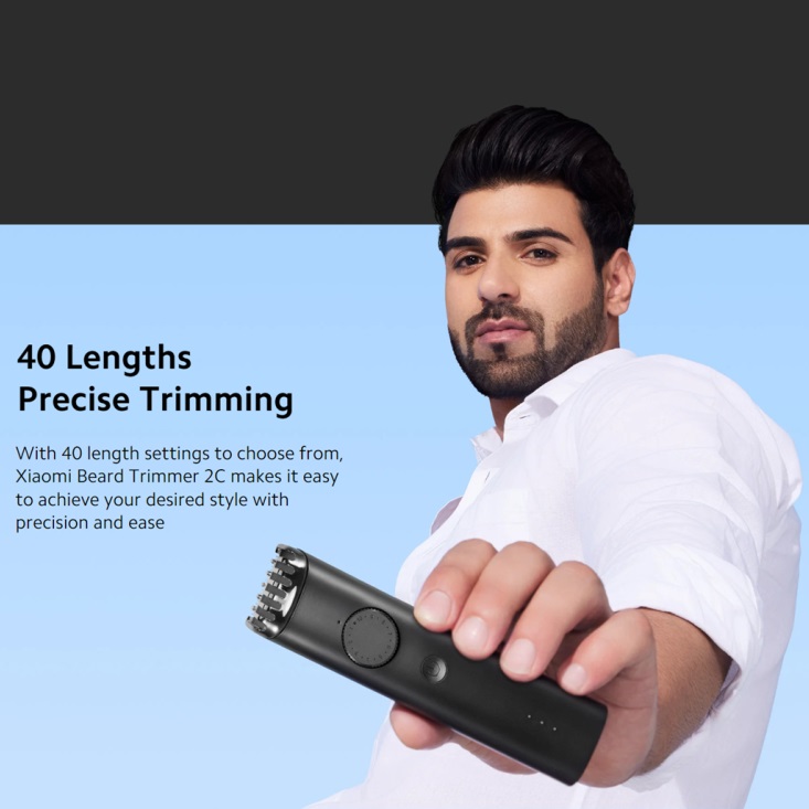 Xiaomi 2C Beard Trimmer Stainless Steel Blade IPX7 Waterproof Large 800mAh Battery Up to 90 Minutes Continuous Use 0.5mm Precision 40 Length Settings USB Type C Charging Safety Lock Feature Trimmer for Men and Women. 