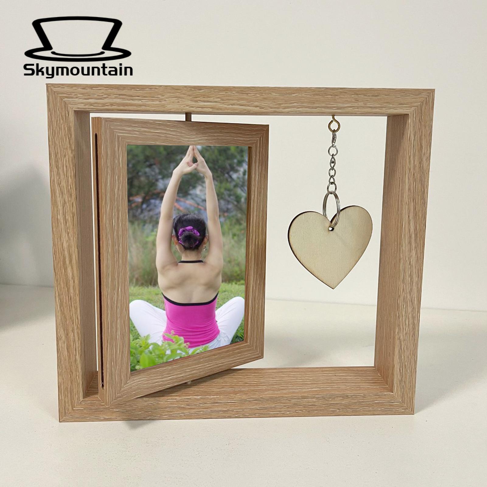 Office Desk Photo Display Double Sided Rotating Wooden Picture Frame with Engd art Pendant Perfect Gift for Dad Husband Photo Frame. 