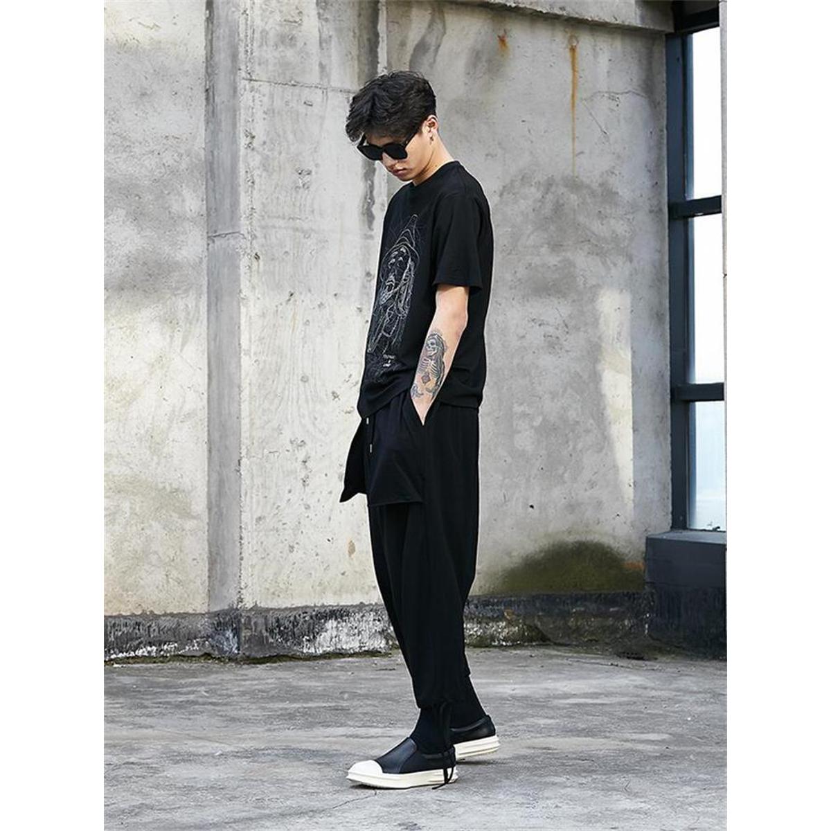 Men Drop Crotch Pants Autumn New Yamamoto Leg Pull Rope Design Loose Leisure Large Size Men Nine Minutes Pants